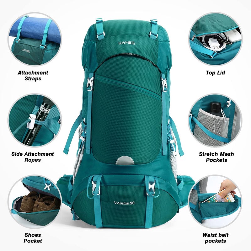 HOMIEE 50L Hiking Backpack Travel Bag Waterproof Camping Rucksack with Rain Cover Lightweight Backpacking Backpack - Image 3